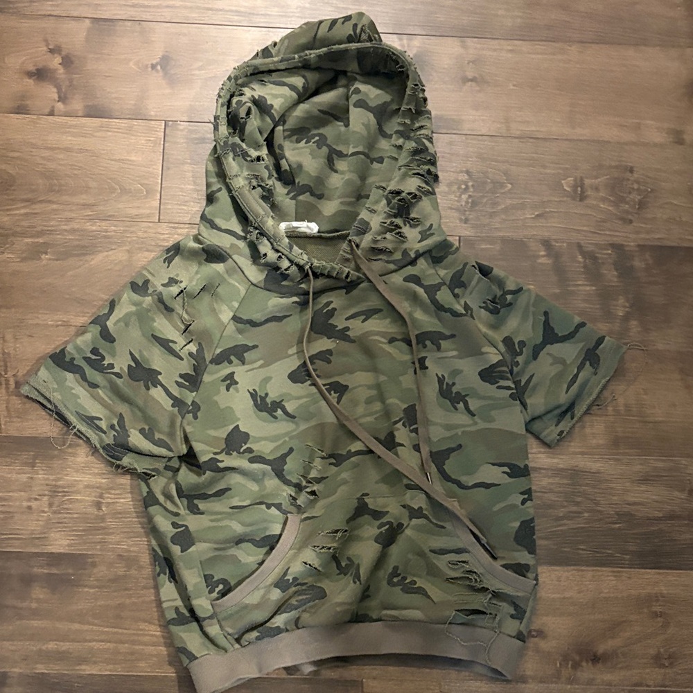 Women's Camo Green Distressed Hoodie